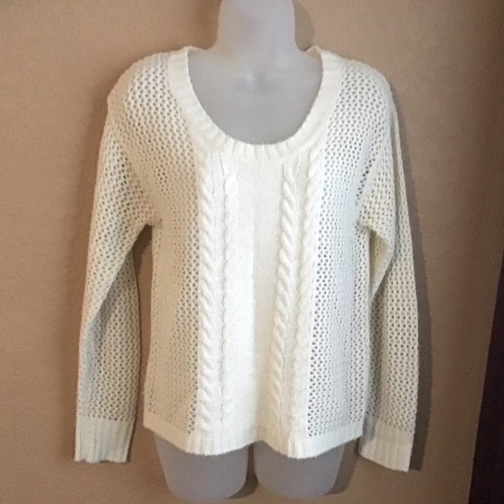 Love Always Women’s Ivory Open Knit Sweater Long Sleeve Fall Winter Party Sz …